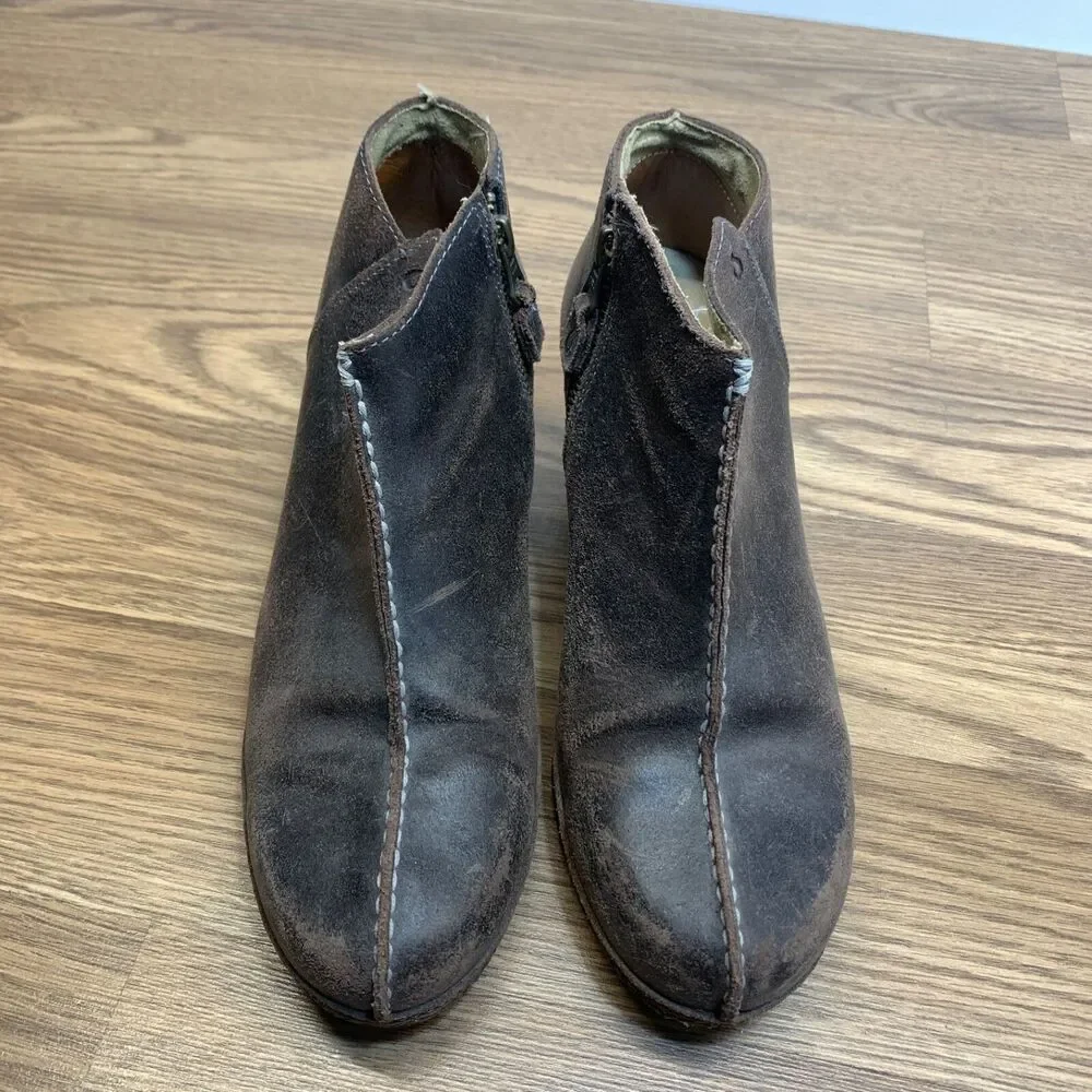 OluKai Boots Womens 9‎ Humu Ankle Booties Brown Leather Wedge Heels Side Zip